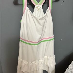 Lilly Pulitzer Luxlet White Dress with shorts.  Pink and Green Accents.